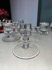 Mid-century Modern Pair Of Chunky Cubist Glass Dual Candelabras Unmarked 1940s