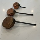Copper Pot Saucepan Lot Of 3 Vintage Long Handles Hammered