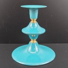 Vintage Mid Century Modern Turquoise Enamel Metal Candlestick Holders Set Of 2