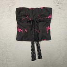 Vtg Corset Crop Top Womens M Lace Halter Floral Pinstripe Steampunk Whimsigoth