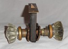Antique Cast Brass Door Lock Glass Knobs   Escutcheons Without Key