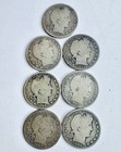 Lot Of 7 Silver Barber Half Dollar Coins 1900   s 1908 1902 Not Scrap 90 