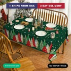 Christmas Tablecloth 60  84 Inch Rectangular  Christmas Trees Green Washable Tabl