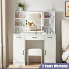 Bedroom Vanity Table Set Led Mirror Makeup Desk With Drawers Dressing Dresser