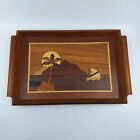 Wood Inlay Marquetry Serving Tray Sailboat Palm Tree Sun Vintage Lot Of 2