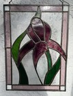 Vtg Leaded Stained Art Glass Window Panel Sun Catcher Iris Floral Signed 8x11   
