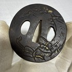 Antique Japanese Iron Tsuba     Old Man Under Pine Tree With Gold Detailing