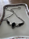 Art Deco Sterling Silver Necklace  Black Onyx  Mother-of-pearl  And Marcasite