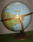 1970s Replogle Land   Sea Globe Brass Metal-axis Embossed Relief 12  Tolman Usa