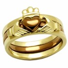 Women Two-tone Plated Gold   Light Coffee Stainless Steel Claddagh 3 Rings Set