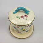 Oriental Ivory Pottery Jar On Saucer With Lid Canister Vintage