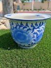 Antique Chinese Blue And White Jardiniere Planter Porcelain Pot Lotus Flower Vtg