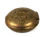 Antique Ornate Brass Trinket Snuff Patch Pill Box Hand Tooled Repousse 2 5 