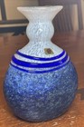 Vintage Gusum Sweden Art Glass Vase Blue   White Swirls Signed Milan Vobruba