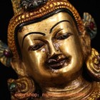 11 6  Ancient Tibetan Copper Gilt Inlay Gem Green Tara Goddess Buddhist Statue