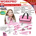 Workpro 23pcs Pink blue Kids Safe Comfort Design Hand Tool Kit Home Diy Tool Set
