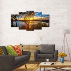 Large Size 5 Piece Canvas Wall Art Sunset On Lake Travis Texas Picture Photo    