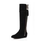 Womens 2022 Fashion Suede Leather Hidden Wedge Zipper Knee High Boots Shoes Suns