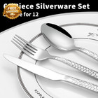 60 Piece Silverware Set For 12  Stainless Steel Hammered Flatware Set Kitchen