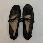 Time And Tru Womens Square Toe Black Lace Mesh Ballet Flats Bow Maryjane Size 37