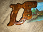 Vintage Hand Painted Hand Saw Folk Art Cabin Landscape Tree Scene Wooden Handle