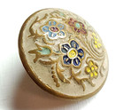 Antique 1 Pc Convex Stamped Brass Enamel Flower Button   Almost 3 4  19mm