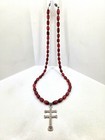 Hudson Bay Sterling Cross Of Lorraine Trade Bead Necklace Cornaline D aleppo Hbc