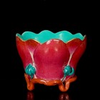 A Pair Chinese Carmine Red Gilded Porcelain Carved Exquisite Lotus Cups 1482