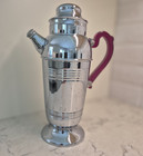 Vtg Art Deco Chrome Cocktail Martini Shaker Red Lucite bakelite Handle Barware