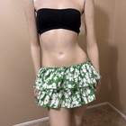 Women   s Green White Floral Cotton Casual Summer Stretch Flared Size M Skirt