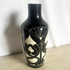 Vintage 1989 Black   White Sgraffito Pottery Vase By The Curras Brothers