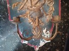  Italian Tuscan Wood Plaster Blue Red Tole 3 Lights Sconces 19th Century 20 