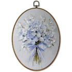  Vintage Oil Hydrangea Oval Wall Art Decor  Preppy Blue Bow Hydrangea Bouquet 