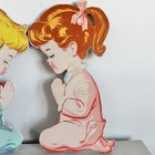Vintage 1950 s Praying Girl   Boy Pressed Cardboard Wall Art  kids Nursery 12 