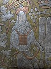 Antique Vintage Brass Judaica Plate Ten Commandments Damascene Copper Silver