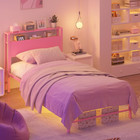 Weehom Twin Bed Frames For Kids Girl With 2 Tiers Wood Storage Shelves Headboard