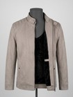 Men s Beige Suede Leather Jacket Stand Collar Zip Up Casual Biker Coat