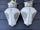 Rewired Pair Antique Vtg Art Deco Flush Mount Glass Ceiling Light Acorn Teardrop