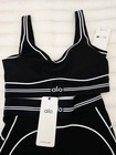 Alo Women   s 2-piece Sports Bra   Leggings Set Striped Black white Size S