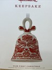 Hallmark Keepsake 2019 Our First Christmas Bell Ornament - Red   White - New