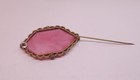 Vintage Art Deco Marbled White Pink Art Glass Rope Style Frame Pin Brooch