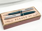 Vintage Parker 21 Fountain Pen   Pencil Set Box Jade Green   Chrome W  Box