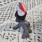 Toucan Bird Figurine On Tree Branch stump Base Black Red Yellow
