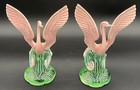 Vtg 3 Piece Cemar Clay Products Ca Pond W  Pink Cranes Flamingos Art Deco 1950 s