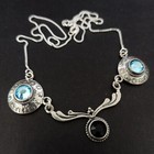 Vintage Silver Necklace Ligh Blue Black Bib Art Deco Sterling 925 Artisan Unique