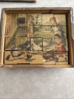 Early 1900s Antique Wooden Picture Cube Puzzle     Feeding Chickens
