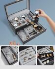 12 Grids Jewelry Case Storage Watch Box Leather Display Organizer Glass Top Gift