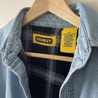 Vintage Stanley Denim Shirt Jacket M Plaid Fleece Lined Pockets Shacket Chore