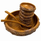 Vtg Midcentury Exotic Wood Salad Bowl Set Southeast Asian Monkey Pod Hand Carved