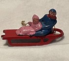 Vintage Unmarked Barclay Lead Sled With Riders   Ice Skater Village Figures